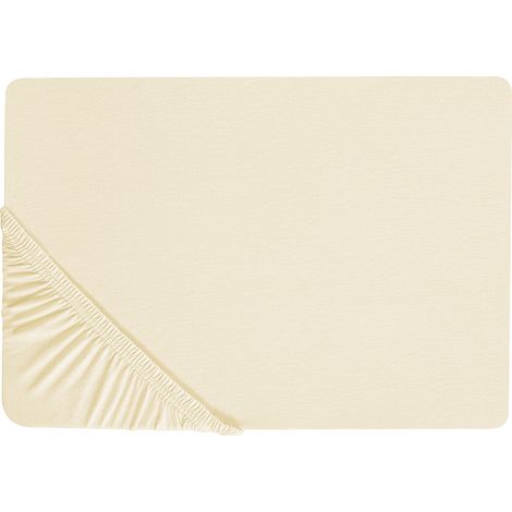 Sábana de algodón beige 90 x 200 cm ajustable bordes elásticos sólido Janbu (1/5)