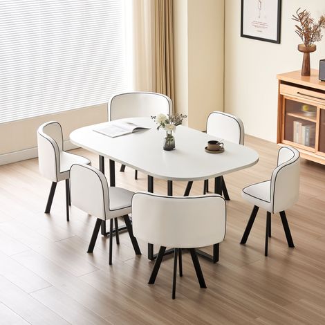 Penelope 150cm Square Table Top WHITE with 6 White Chairs
