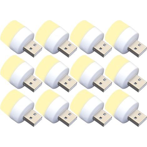 Set di 12 mini luci notturne a LED USB, senza sensore di luce, bianco caldo, compatte, ideali per camera da letto, bagno, cucina, auto (1/5)