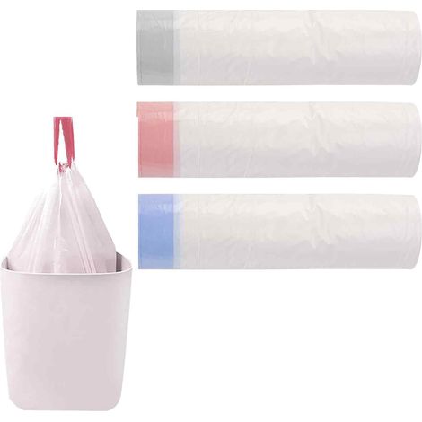 rollos de bolsas de basura de 20 litros con asa de cordón, bolsas de basura altas y resistentes, bolsas de basura sin perfume para interiores, ideales para dormitorio, cocina y oficina (45 x 50 cm). (1/5)