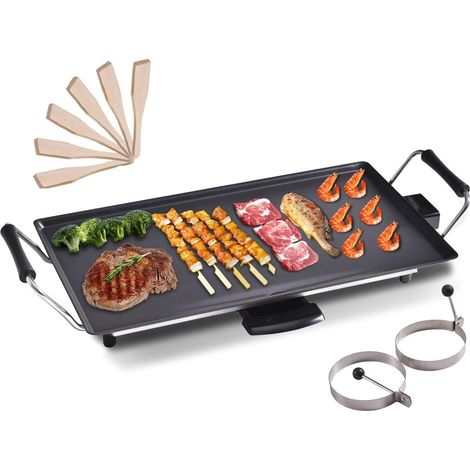 COSTWAY 48 x 27 cm Electric Teppanyaki Table Grill, BBQ Barbecue Griddle, Non-Stick Hot Plate, Spatulas and 2 Egg Rings Included 2000W (1/5)