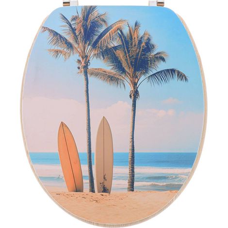 18 pulgadas mdf tapa del inodoro diseño impreso y el asiento de bambú sujetadores de acero inoxidable - hawaii - Tendance (1/3)