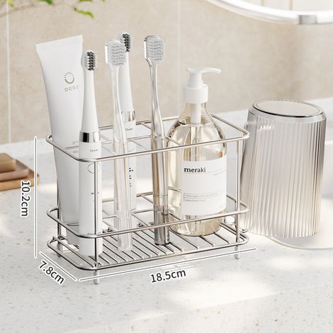 Supporto per spazzolini da denti senza perforazione per parete - Organizzatore multifunzione per bagno: porta spazzolini, bicchieri, dentifricio e accessori da toilette - Design minimalista e moderno 
