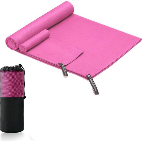 Serviette de Sport en Microfibre, Double Face, Séchage Rapide et Absorbant, Parfaite pour la Plage, le Fitness et le Gym, Couleur Rouge Garance-KZQ (1/5)