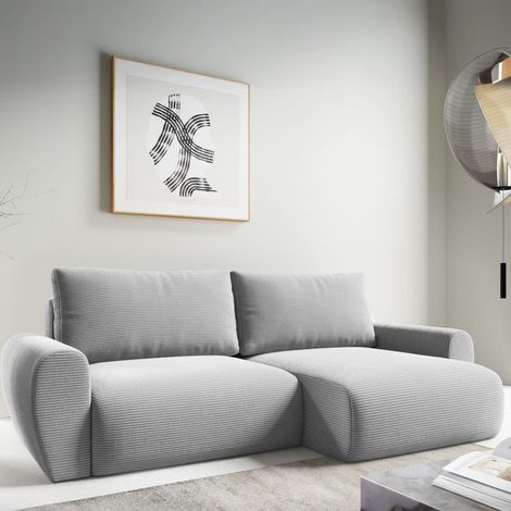 Sofá Cama con Chaise Longue Paullo, Almacenamiento, Reversible, Reclinable, 253x153 cm Gris (1/5)