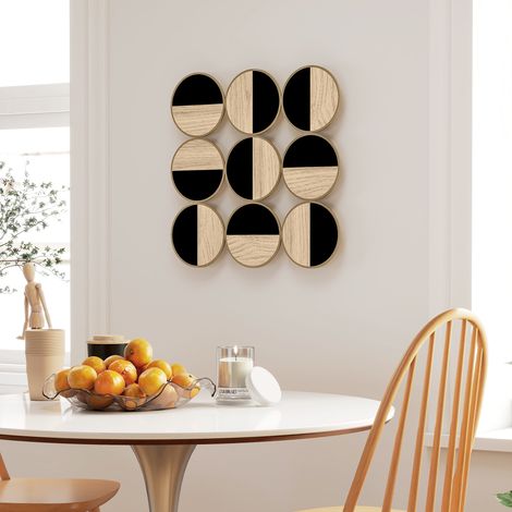 Décoration murale en métal, sculpture murale en métal, design unique à plusieurs sections, 60 x 60 cm, naturel et noir (1/5)