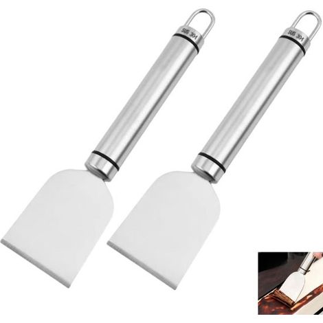 Set da 2 pezzi - Raschietti per fornelli - Raschietti in acciaio inox - Adatti per piani cottura, griglie, forni e cucine - Bianco - 18 x 4,7 cm (1/5)