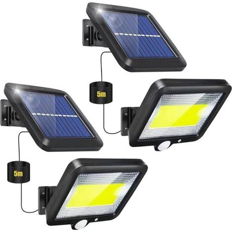 Lot de 2 lampes solaires d'extérieur noires avec capteur de mouvement LED IP65 avec capteur étanche sans fil avec 3 mode (1/5)