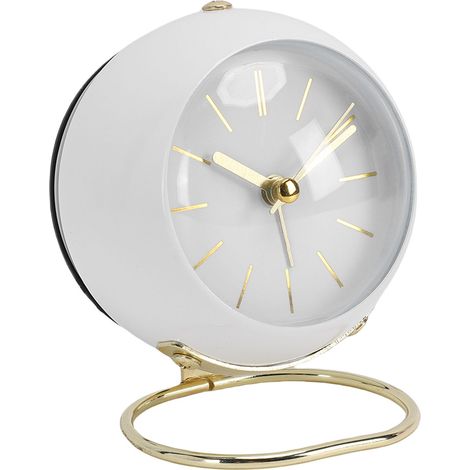 Petite horloge de bureau avec veilleuse, silencieuse (sans tic-tac), analogique, à piles, pour chambre, cuisine, table de chevet ou bureau, blanche, 12 x 11 x 8,3 cm / 4,72 x 4,33 x 3,27 pouces (1/5)