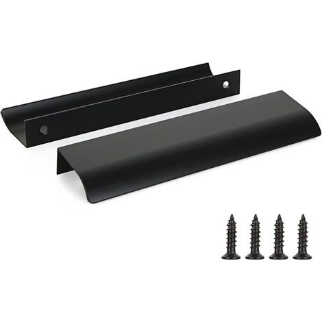 Lot de 2 poignées de placard de cuisine noires en alliage d'aluminium, distance entre les trous : 320 mm, avec vis (1/4)