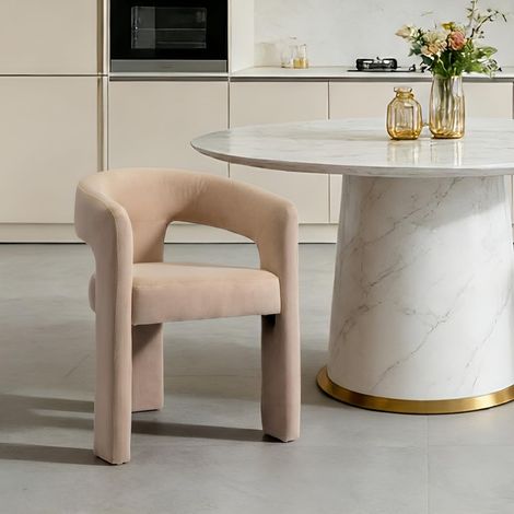 Wahson Velvet Dining Chair – Chic Curved Backrest Armchair for Kitchen, Living Room, Cafe, Khaki