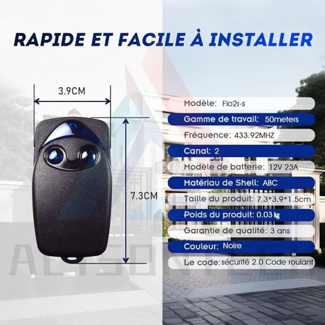 Télécommande porte de garage électrique Flo2r-s 433,92 MHz 2 boutons – Lot de 2 unités (1/3)