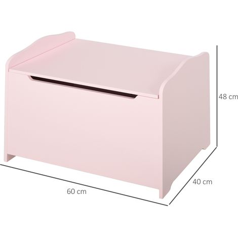 Banc de rangement en bois pour jouets, idéal pour une chambre d'enfant. Couvercle à vérin pneumatique, 60 x 40 x 48 cm, rose. (1/5)