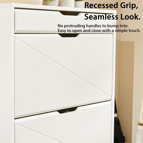 Meuble à chaussures 3 tiroirs avec rangement blister, armoire en bois blanc, plateau coulissant sur le dessus, 2 niveaux, étagère pratique pour entrée. (1/5)