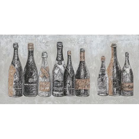 Tableau peinture vintage 9 bouteilles 120 x 60 cm - Champagne (1/2)