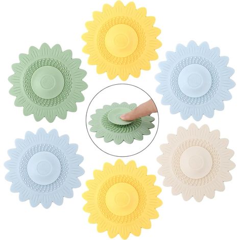 Bouchons de vidange universels en silicone pour baignoire, évier, crépine, récupérateur de cheveux, bouchons en caoutchouc pour douche, cuisines, salles de bains et buanderies - Lot de 6 (1/5)