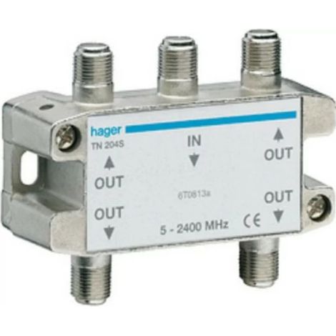 Hager TN204S – Splitter für terrestrisches/Satellitenfernsehen – 1 KOAXIAL-Eingang/4 Ausgänge