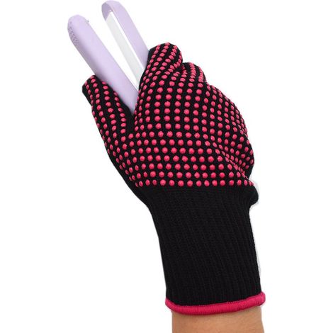 2 pares, Alfombrilla resistente al calor con guante, Alfombrilla térmica de silicona, Guante térmico, Antideslizante, 230 °C, Negro/Rosa (1/4)