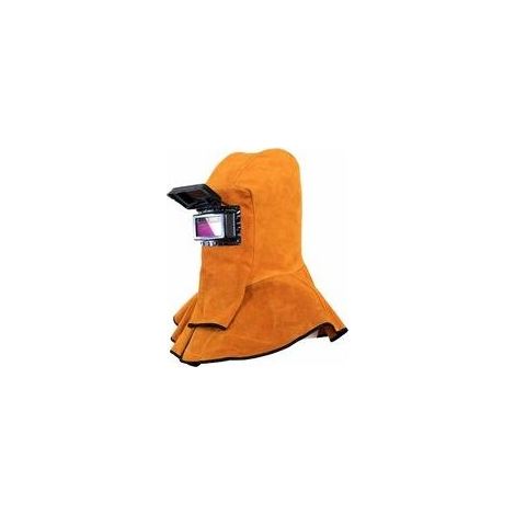 Capote de soudeur en cuir de vache, filtre solaire auto-obscurcissant, masque de soudure, équipement de protection pour casque de soudure, bonnet de travail avec drapé cou et épaules (1/5)