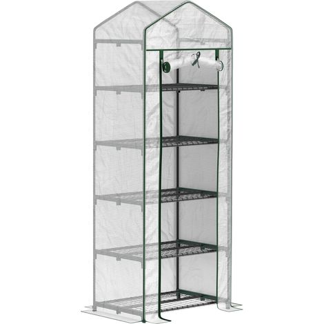 Invernadero de jardín con puerta enrollable, 5 estantes, acero, 69 x 49 x 193 cm, blanco (1/5)