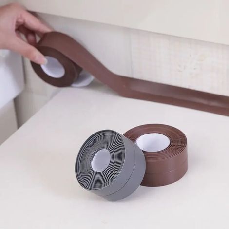 Bande adhésive imperméable en PVC pour murs, éviers, cuisinières, fissures, cuisine, salle de bain, baignoire, coin, joint d'étanchéité, 1 pièce (marron 320 x 2,2 cm)
