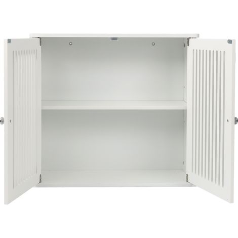 Pensile bagno a parete con 2 ante a lamelle in MDF e truciolare 60 x 20 x 52 cm bianco MODENUIT (1/5)