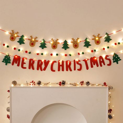 Guirlande Pom Pom De Noël - Guirlande En Feutre Avec Bannière « Merry Christmas » - Pour Arbre De Noël, Couronne Et Décoration Intérieure - 190 cm - 1 Pièce (1/5)