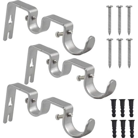 Supports de Tringle à Rideaux Double - Lot de 3 en Métal Robuste avec Vis pour Maison ou Bureau (1/5)