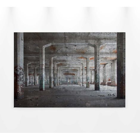 Tableau style industriel hangar désaffecté | Tableau sur toile déco salon & chambre à coucher | Tableau gris moderne pour bureau 0,9 x 0,6 m (1/5)
