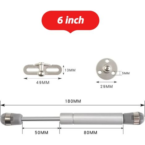 Vérins à gaz (6 pouces, argent - 2 pièces) 100 N, ressort à gaz pour charnière de placard, âme en cuivre, barre de support hydraulique pour porte de placard de cuisine, usage domestique. (1/5)