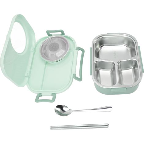 1450 ml Bento-Lunchbox, Edelstahl, doppelwandiges Thermofach, grün, für Schüler (1/5)