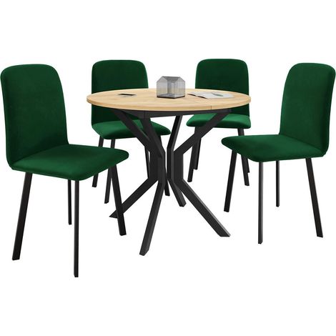 Salle à manger complète Edmond 118, Chêne doré artisanal + Noir, 77x0x0cm, Diamètre: 90, Nombre de places: 4, Style: Contemporary (1/5)