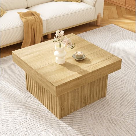 Tavolino da caffè 79x79x46 cm naturale in MDF e pannello truciolare con design minimalista (1/5)