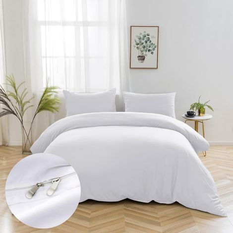 16 Couleurs Sets de Housses de Couettes 220x240 cm Double Fermeture Éclair 3 Pièces Microfibre Brossée 100 Fils/cm² + 2 Taies d'oreiller 65x65 cm Blanc Parure de Lit Adulte 2 Personnes (1/5)
