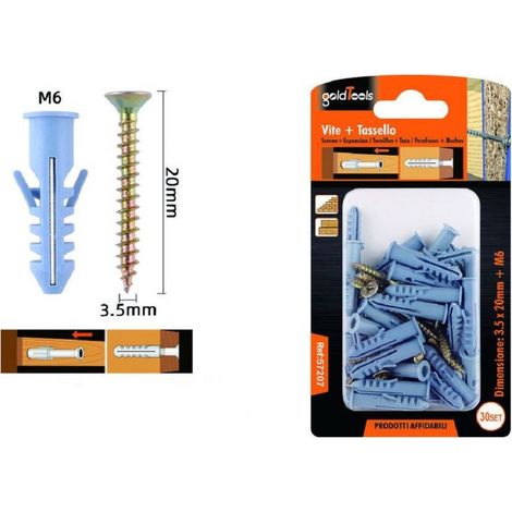 Set 30 Vite Viti Pezzi 3.5x20 Mm + Tasselli Avec Alet Tassello M6 Fischer 57207 (1/2)