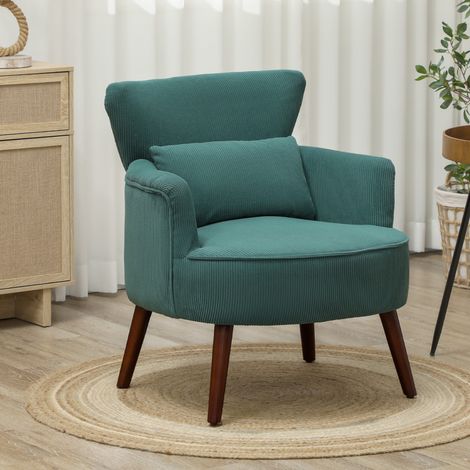 Poltrona moderna, poltrona imbottita con cuscino lombare, gambe in legno di caucciù, verde scuro (1/5)