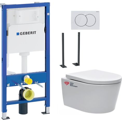 Pack WC bâti-support Geberit + WC sans bride Swiss Aqua Technologies + abattant SoftClose + plaque blanche (SATrimlessGebATP-1) (1/5)