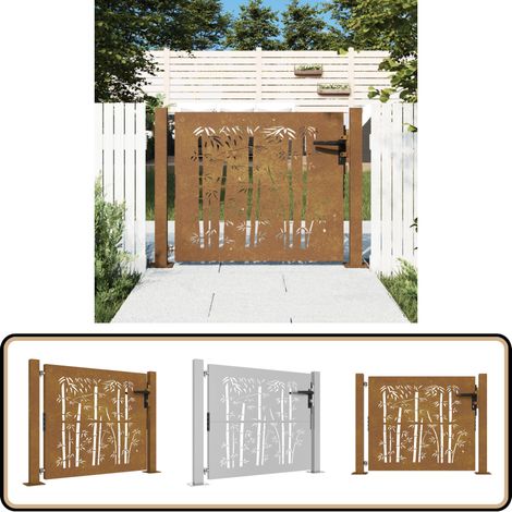 Portail de jardin 105x80 cm acier corten design de bambou - Portail De Jardin - Portails Métalliques - Portail En Acier - Portail Extérieur - Clôture (1/5)