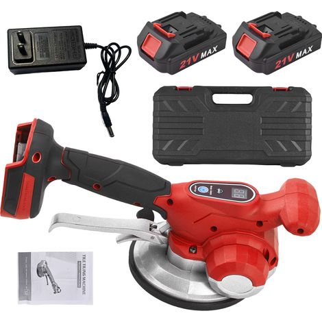 Vibrations-Fliesenverlegemaschine, 21V Max Akku, Fliesenverlegewerkzeug mit 6 einstellbaren Geschwindigkeiten, große Tragfähigkeit, vergrößerter Saugnapf, EU-Stecker, rot. (1/5)