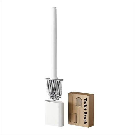 1 brosse WC et support, tête de brosse flexible avec poils en silicone, économie d'espace pour le rangement, nettoyage en profondeur, anti-gouttes, facile à assembler, blan