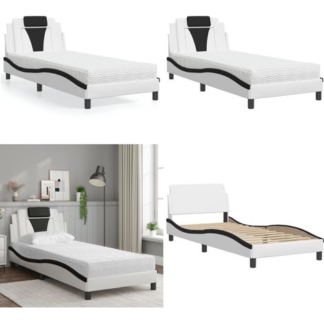 Bett mit Matratze Weiß und Schwarz 90x190 cm Kunstleder - Bettsofa - Doppelbett - Boxspringbett - Gästebett - Schlafzimmermöbel - Home & Living (1/5)
