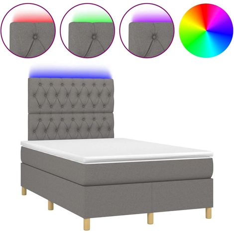 Lit double Lit adulte Sommier à lattes de lit matelas LED gris foncé 120x190 cm tissu (1/5)