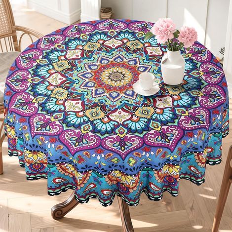 Nappe Ronde 180 cm Boho Retro Mandala Géométrique Marocain Facile d'entretien