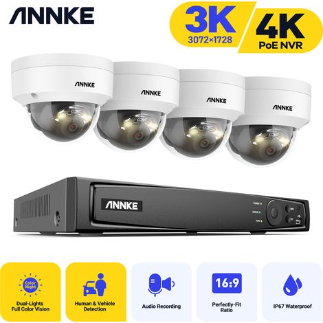 ANNKE 8CH 4K PoE NVR H.265+ Video Surveillance Security Cameras 3K IR Network Camera Built-in mic Waterproof CCTV Kit 4Cameras (1/5)