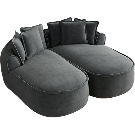 Canapé modulable en chenille gris, design sans cadre avec chaise longue double extra profonde (1/5)