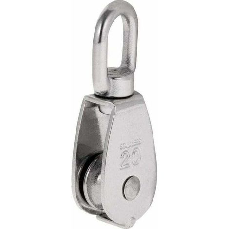 Robuste Poulie à Corde Réa Simple avec Emerillon Pivotante en Inox Pulley Block Charge Max. 35-75 kg - M20