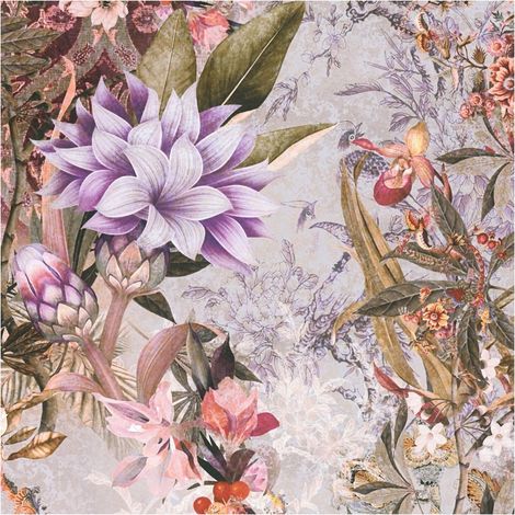 Flowers wallcovering wall Profhome 381773 smooth non-woven non-textured wallpaper with floral ornaments matt purple beige olive green orange 5.33 m2 (1/5)