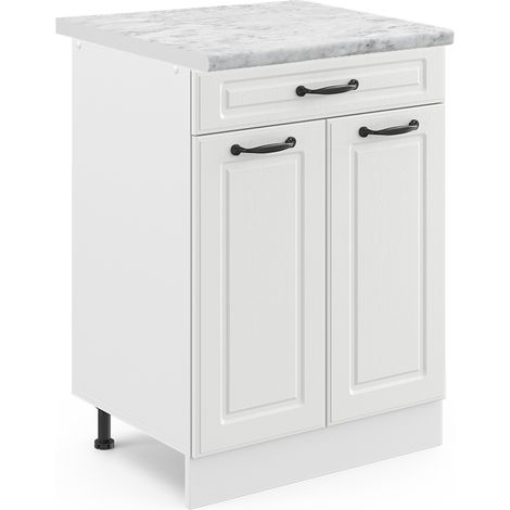 Küchenunterschrank R-Line, Weiß Landhaus, 60 cm mit Schublade, AP Marmor, Vicco