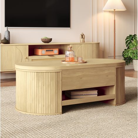 Tavolino da caffè 110x55.5x40 cm naturale in MDF con piano sollevabile e ripiano estraibile (1/5)