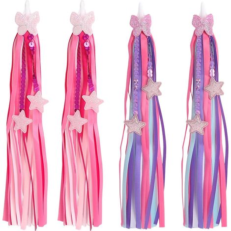 Franges Guidon Vélo Enfant - 2 Pièces - Polyester et PP - Motifs Étoiles Papillons - Déco Trottinette Draisienne - Multicolore (1/5)